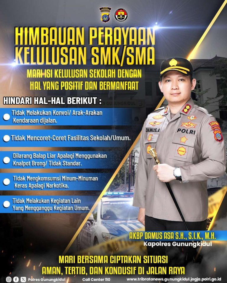 Rayakan Kelulusan dengan Makna, Kapolres Gunungkidul Imbau Hindari Tindakan yang Mengganggu Ketertiban