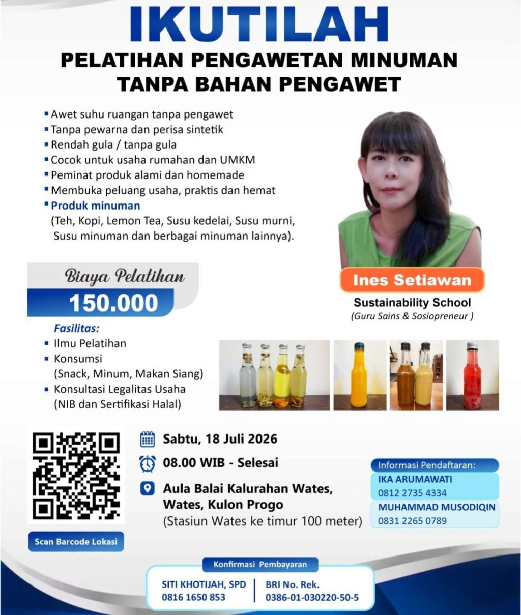 Teknik Pengawetan Minuman Tanpa Bahan Sintetis: Pelatihan Khusus untuk Pelaku UMKM di Kulon Progo Teknik Pengawetan Minuman Tanpa Bahan Sintetis: Pelatihan Khusus untuk Pelaku UMKM di Kulon Progo