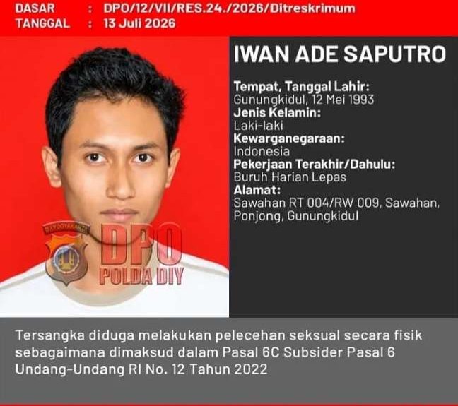 Kasus Dugaan Pelecehan Seksual: Polda DIY Terbitkan DPO Buruan Asal Gunungkidul